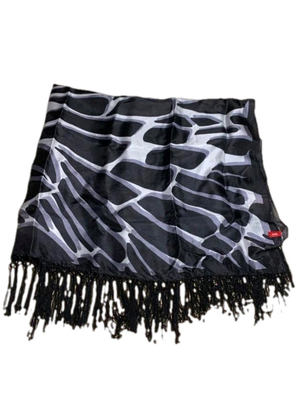 EDC black, white and grey fringed silk scarf